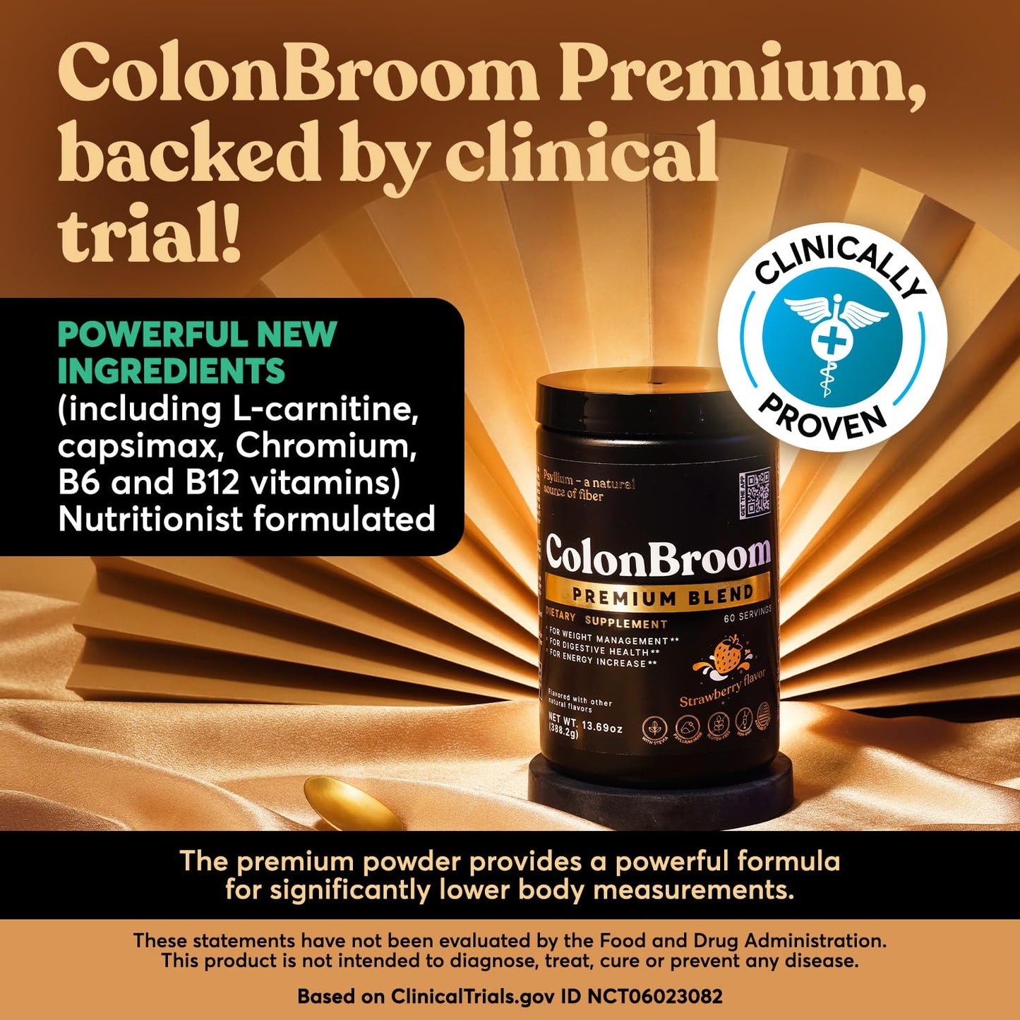 ColonBroom Premium Psyllium Husk Powder (Strawberry) - Colon Cleanse for Bloating