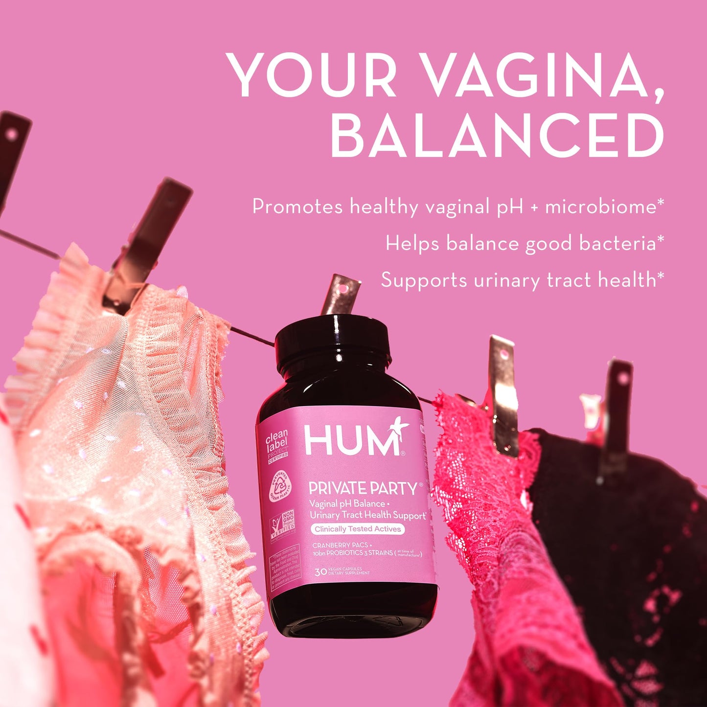 HUM Private Party Pills - Vaginal Probiotics for Women's Ph Balance with Cranberry