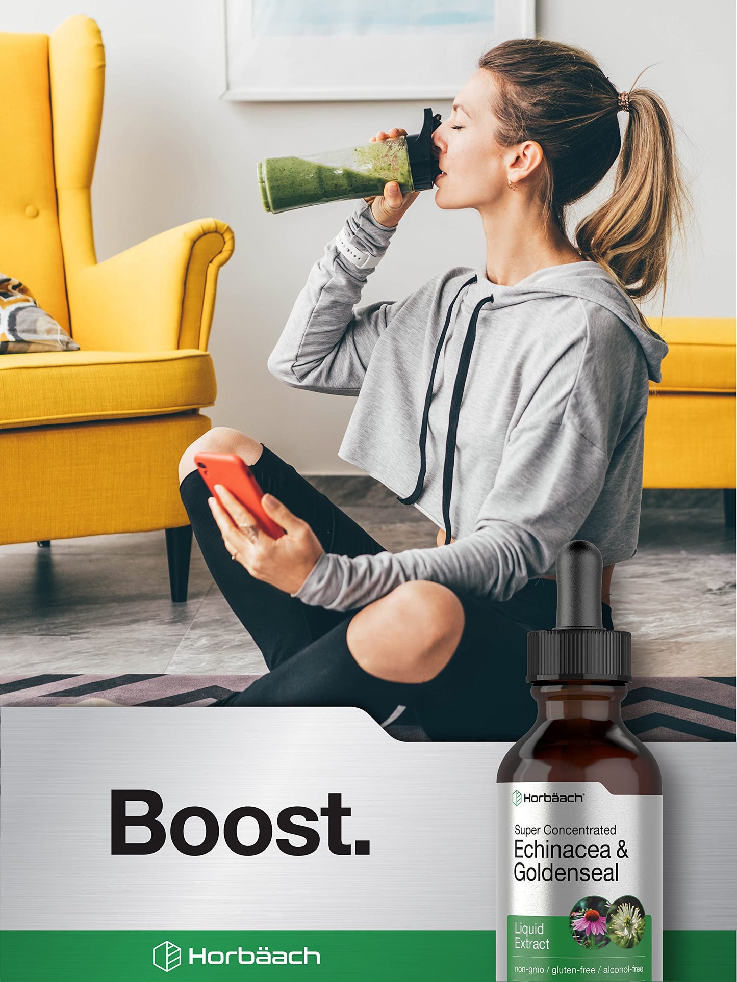 Echinacea Goldenseal Liquid Extract | 2 fl oz | Alcohol Free Tincture Drops | Vegetarian