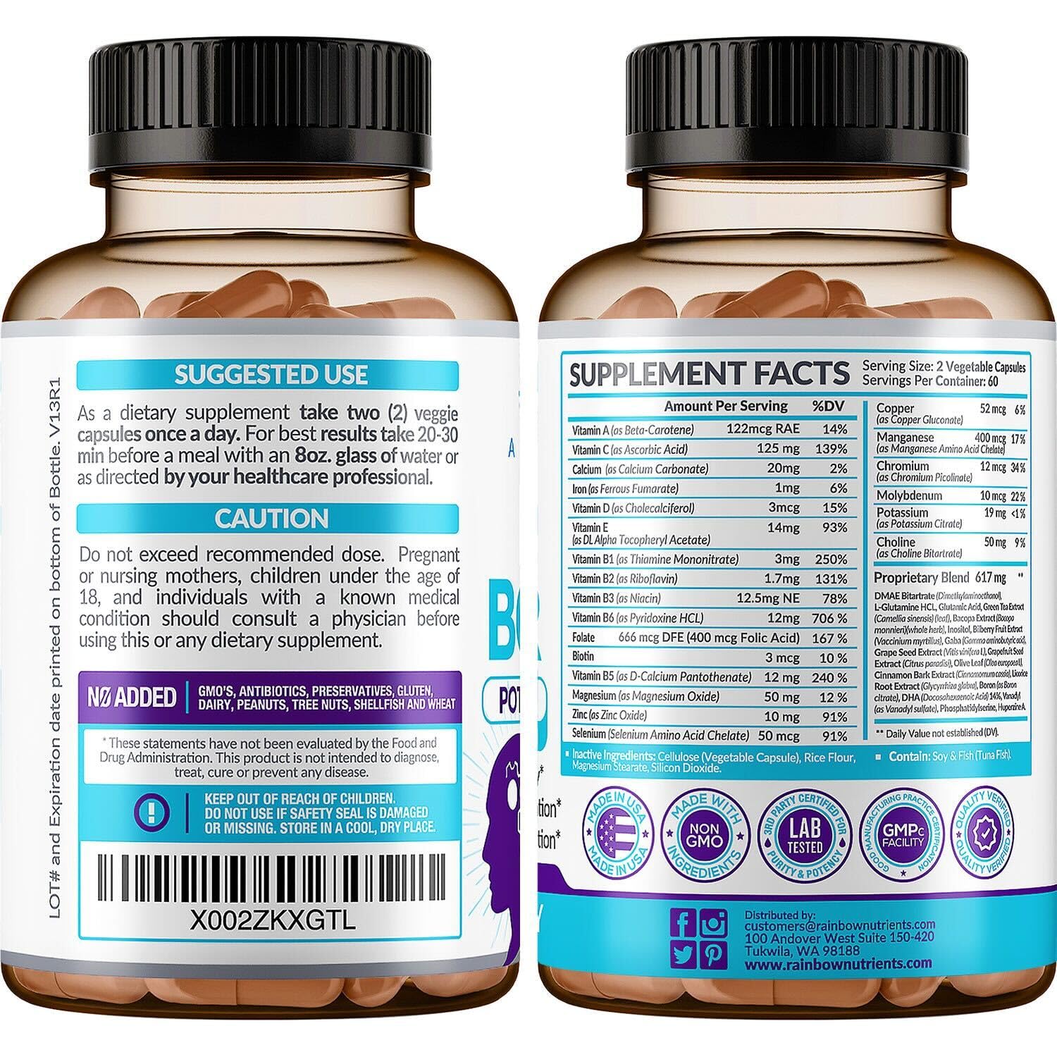 40-in-1 Brain Booster Supplements for Memory, Focus, Clarity, Energy, Performance Rainbow Nutrients, LLC