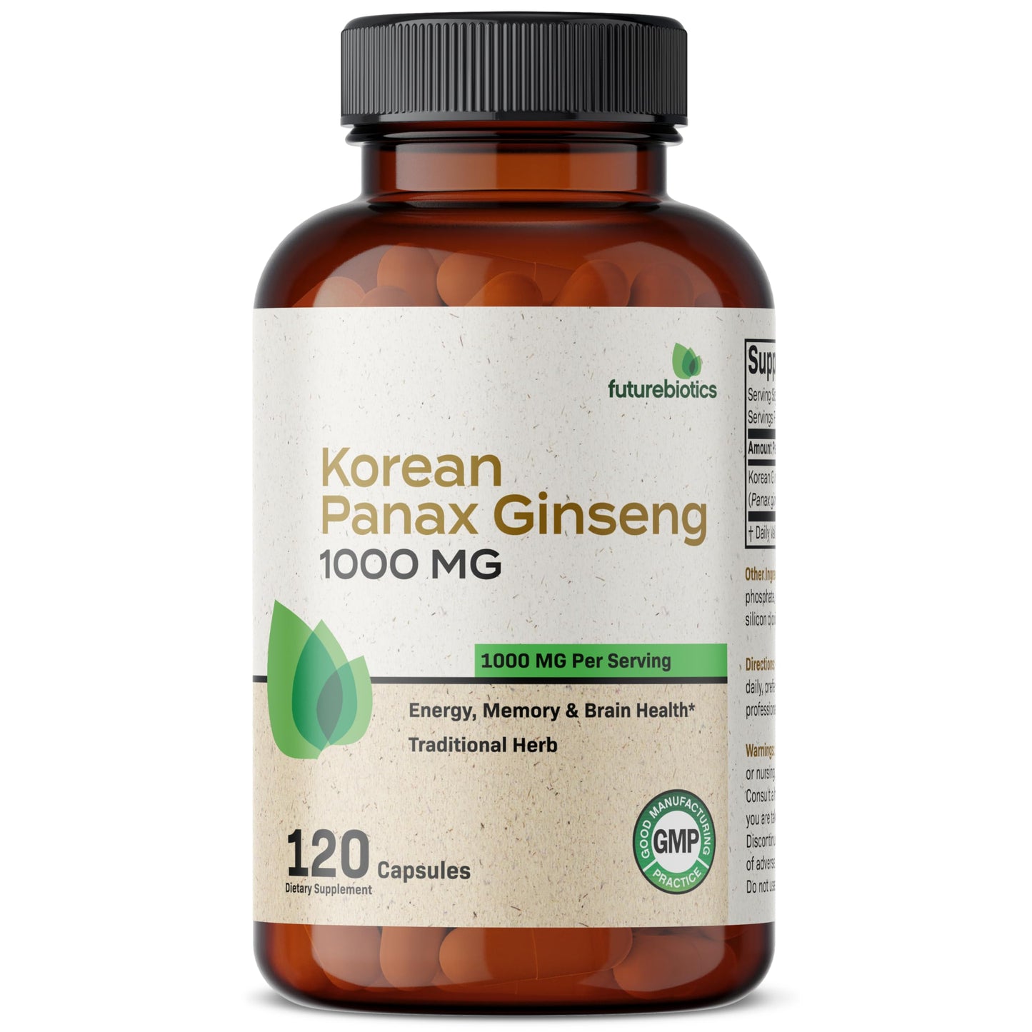 Futurebiotics Korean Panax Ginseng 1000 MG Per Serving Energy, Memory & Brain Health
