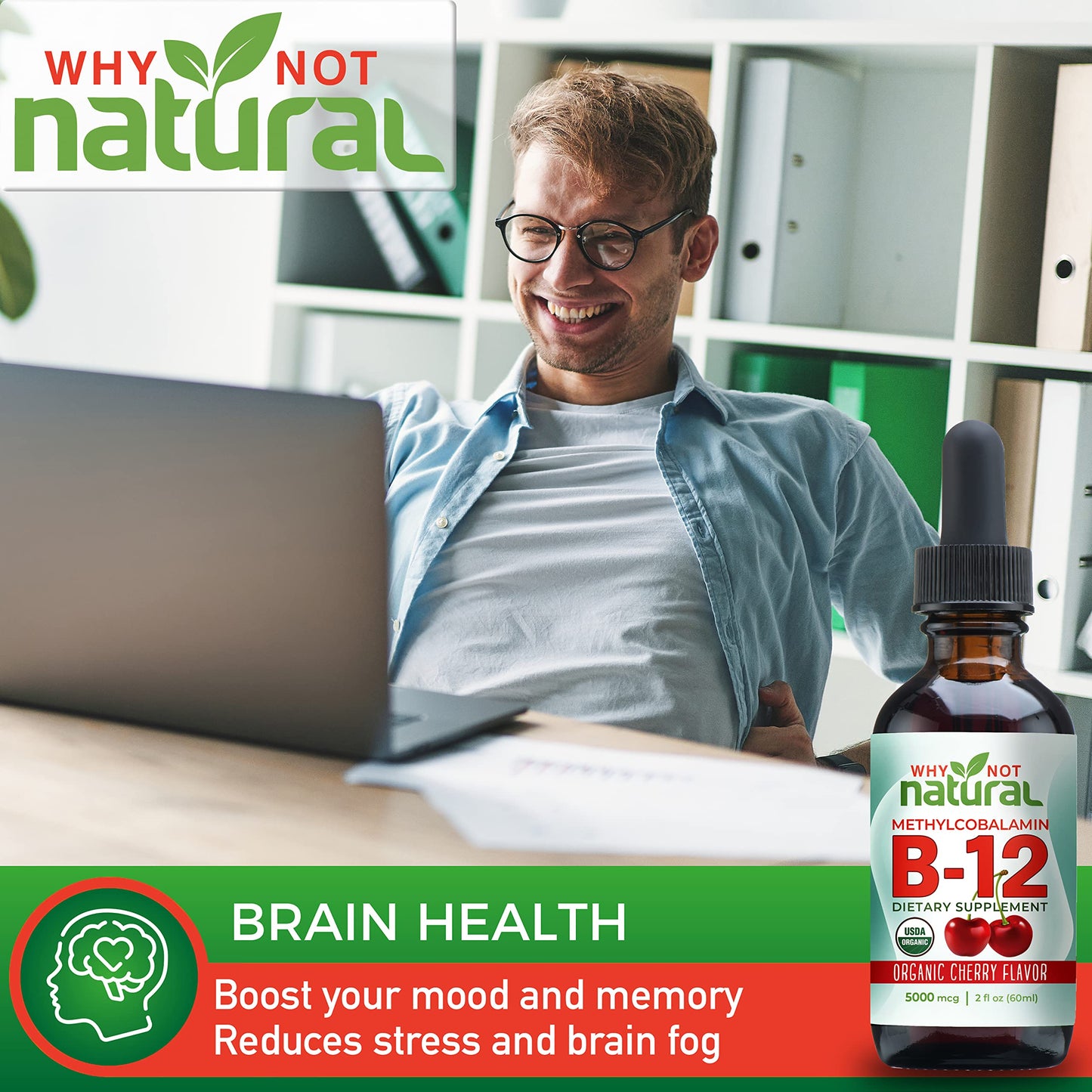 Why Not Natural Organic Vitamin B12 Liquid - Sublingual Extra Strength 60 x 5000 mcg