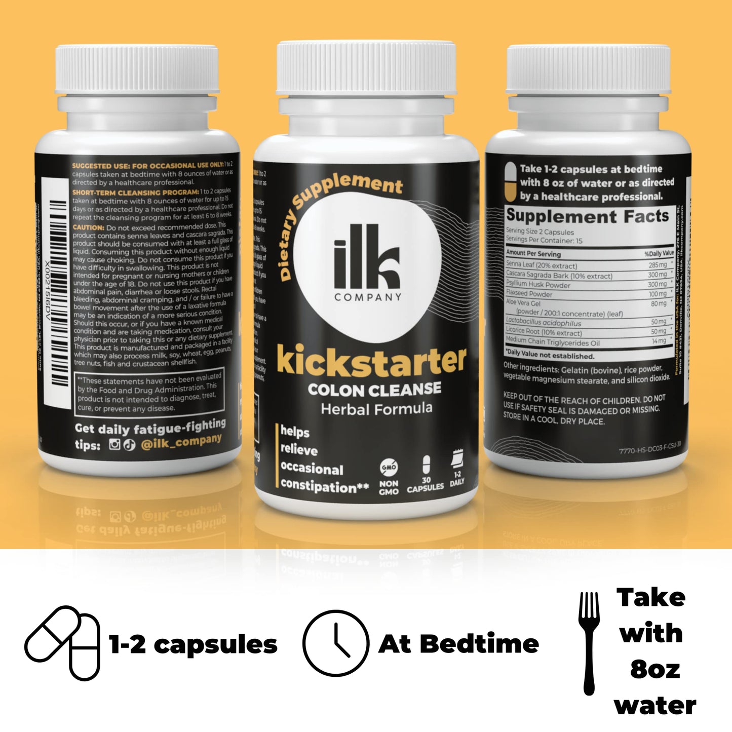 ILK COMPANY Made in USA Herbal Colon Cleanse Capsules - Non GMO - Gluten Free Capsules