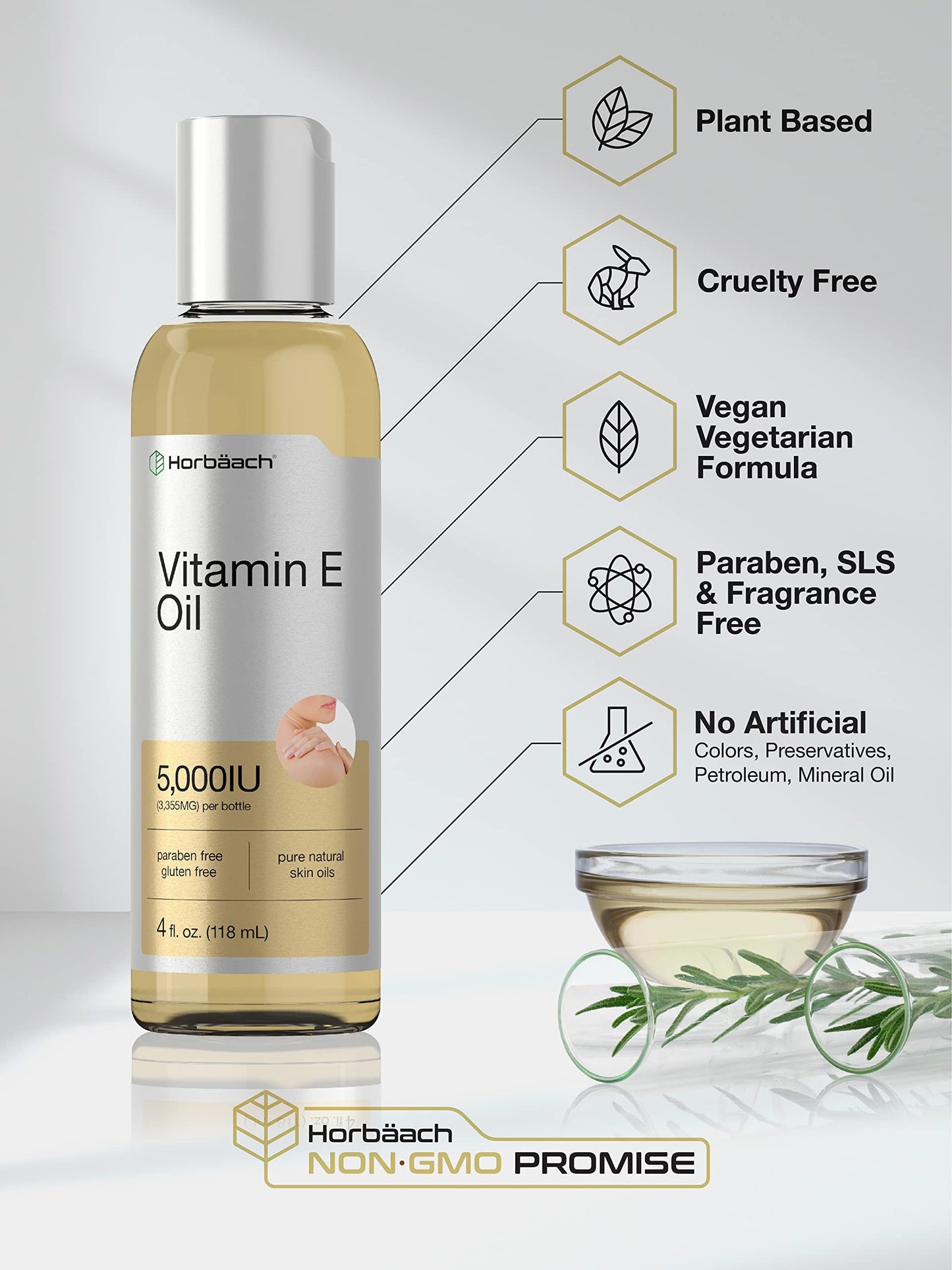Vitamin E Oil | 5000 IU | 8 oz (2 x 4oz) Value Pack | for Skin, Hair, Face & Body | Vegetarian