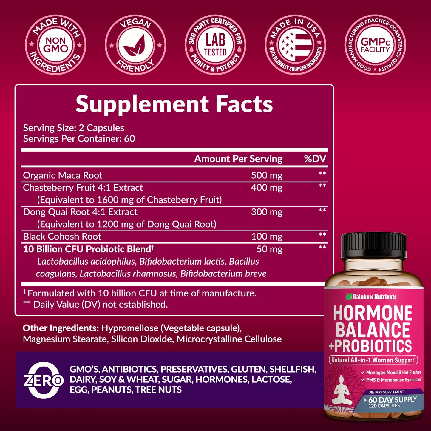 Hormone Balance + Probiotics for Women (3450mg) Natural Relief for Menopause