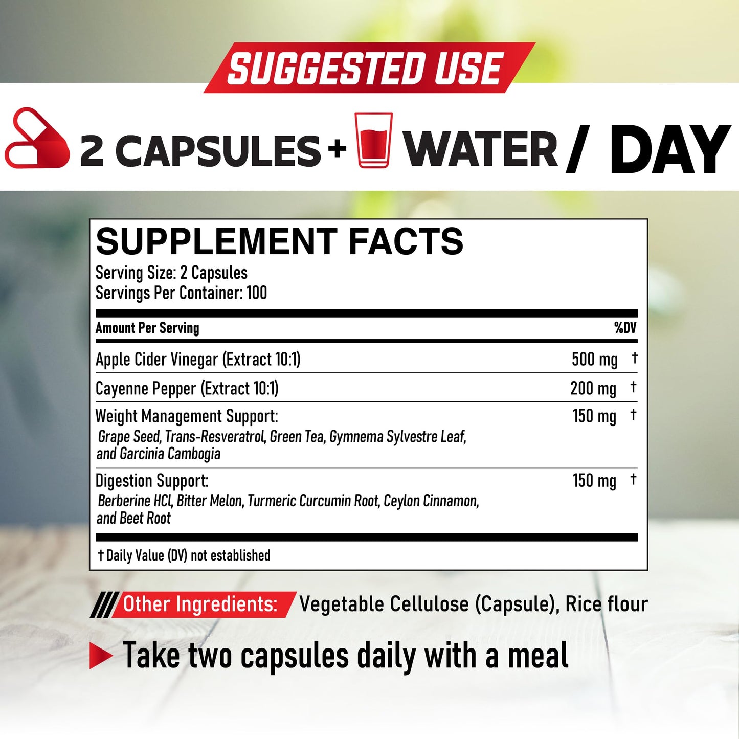12in1 Apple Cider Vinegar Supplements - 200 Capsules with Cayenne Pepper, Grape Seed