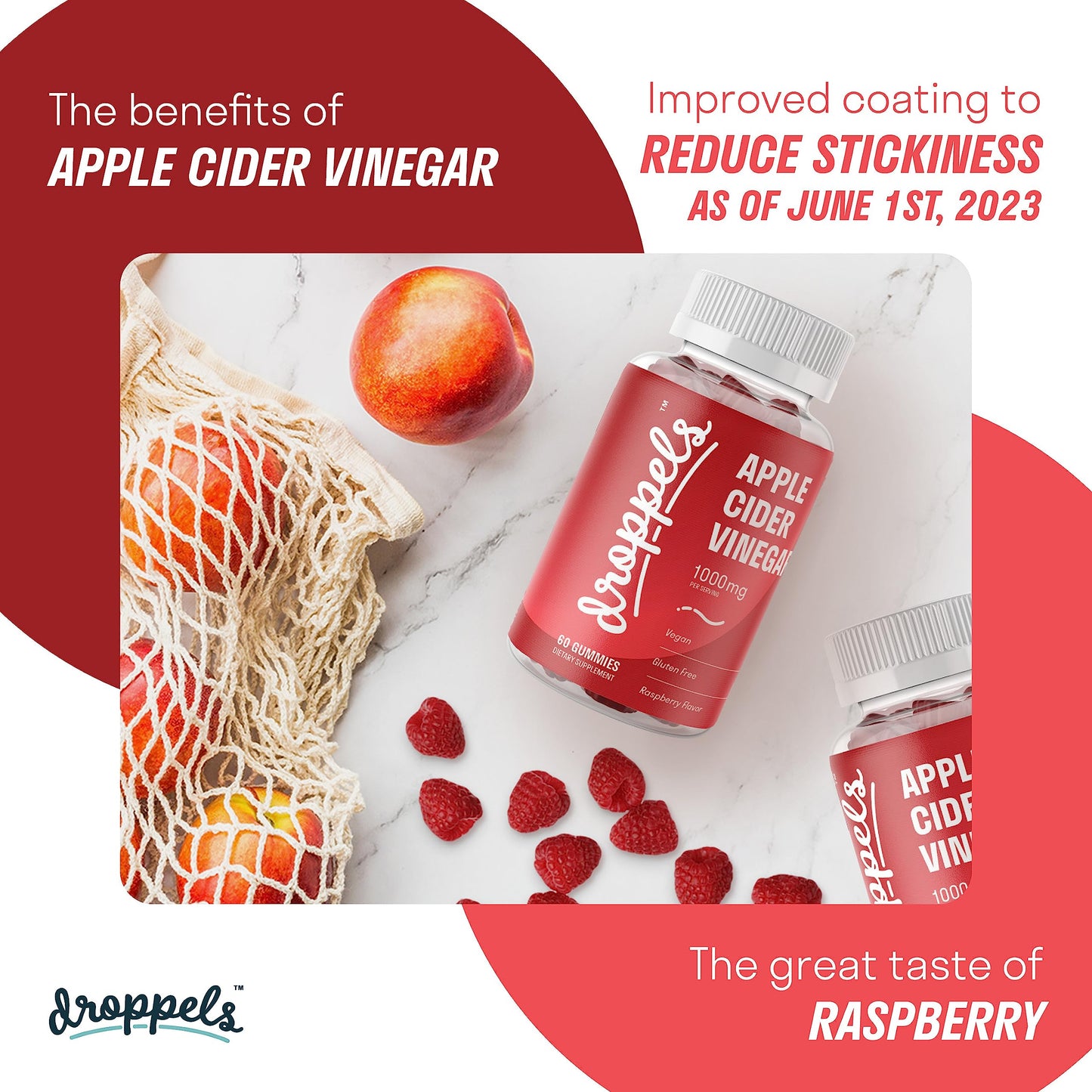 Droppels Apple Cider Vinegar Gummies 1000mg with Beet Root & Pomegranate - ACV Keto
