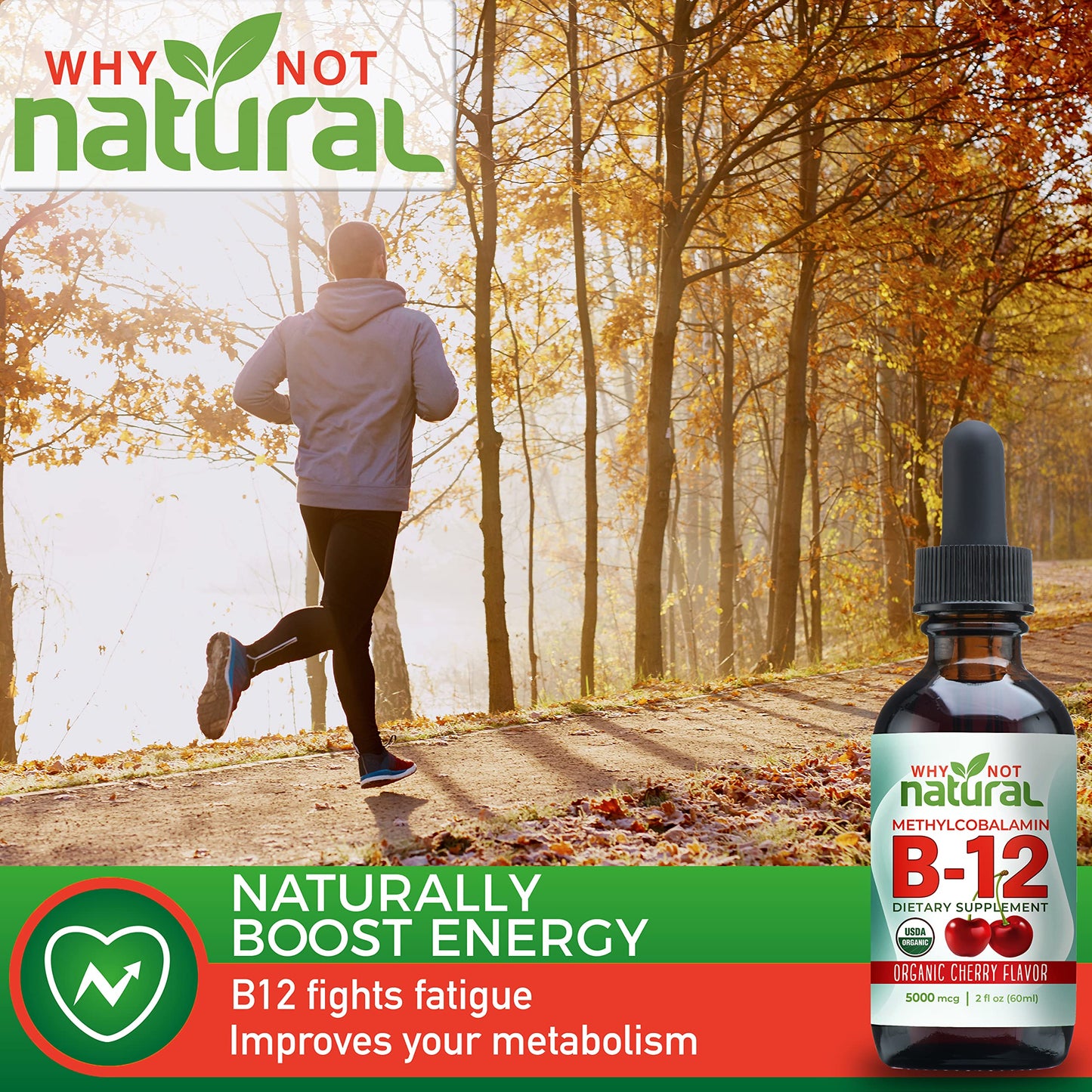 Why Not Natural Organic Vitamin B12 Liquid - Sublingual Extra Strength 60 x 5000 mcg