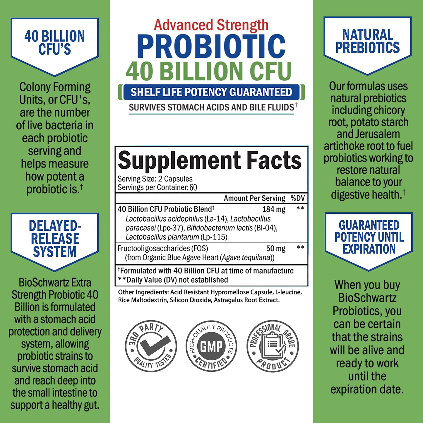 Daily Probiotic Supplement 40 Billion CFU - Gut Health Complex with Astragalus