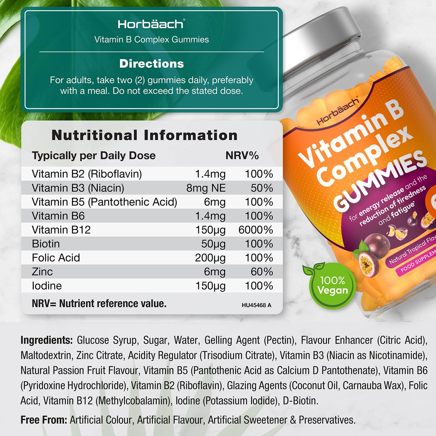 Vitamin B Complex Gummies | 60 Vegan Gummies - Tablet Alternative | High Strength B12