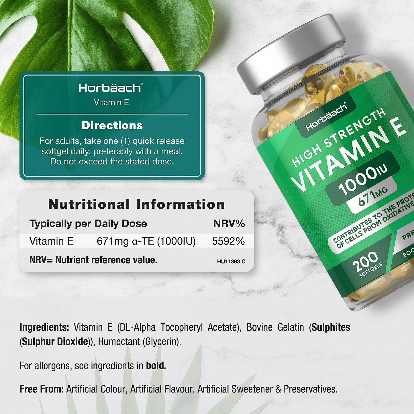 Vitamin E Capsules 1000iu | 200 Count | High Strength Vitamin E as DL-Alpha Tocopheryl