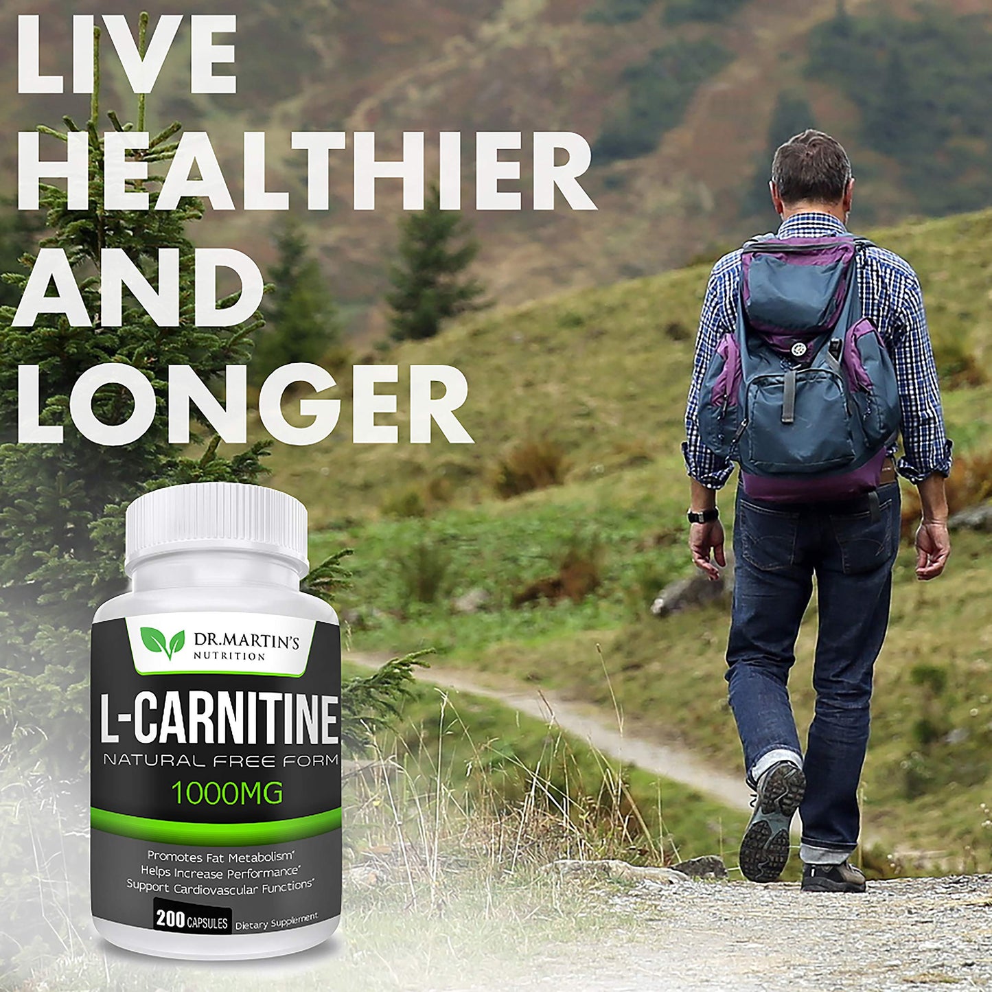 DR. MARTIN'S NUTRITION Extra Strength L-Carnitine - 200 Capsules - 1000mg Per Serving