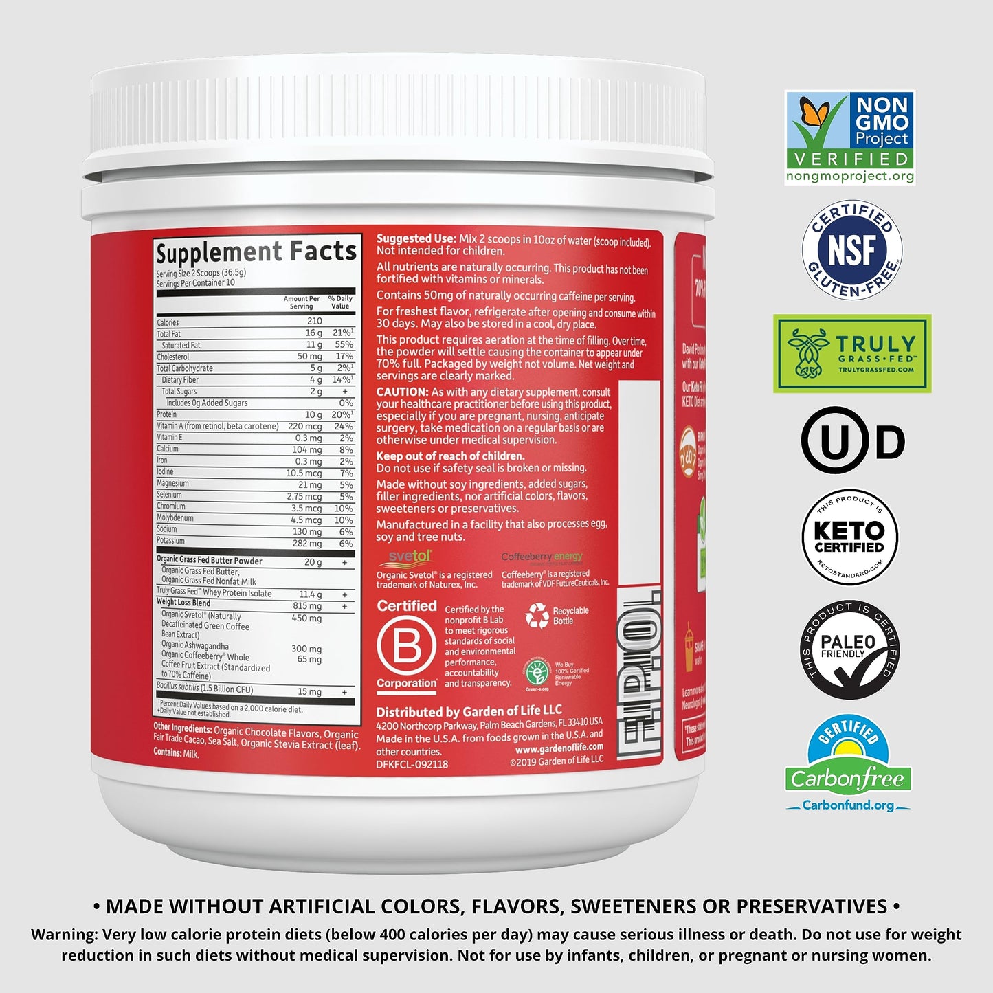 Garden of Life Dr. Formulated Keto Fit Weight Loss Shake - Chocolate Powder, 10 Servings