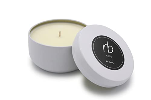 Rosbas Candle, Fraser Fir Scented, Natural Soy Wax, White Metallic Tin, 6 oz, Cotton Wick, Long Burn Time rosbas