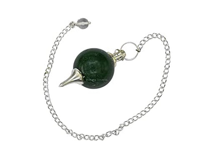 Green Aventurine Crystal Ball Pendulum for Divination - Dowsing Pendulum Necklace with Chain