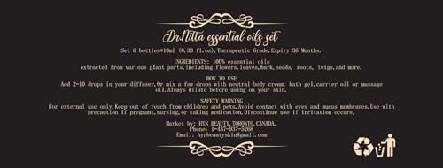 Essential Oils Set 100% Pure Natural DR.NITTA Top 6 Oils for Massage,Diffusers,Humidifier DR.NITTA