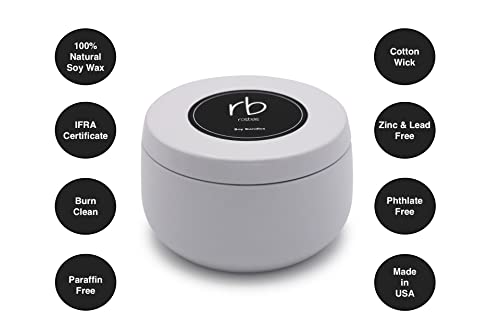 Rosbas Candle, Fraser Fir Scented, Natural Soy Wax, White Metallic Tin, 6 oz, Cotton Wick, Long Burn Time rosbas