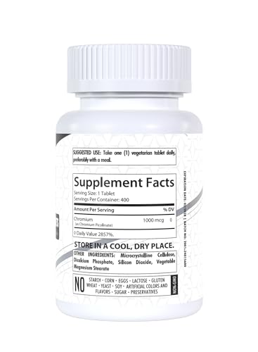 Chromium Picolinate 1000mcg | 400 Tablets | Support Carbohydrate Breakdown & Metabolism