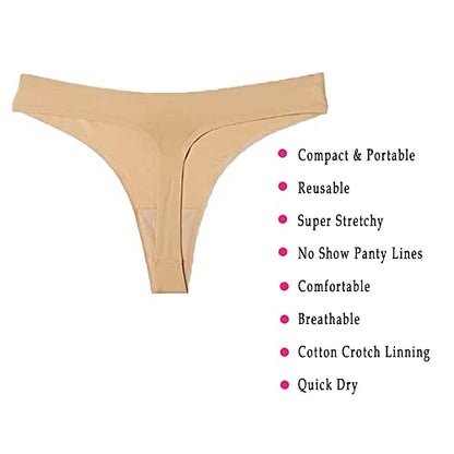 to-Go Panty Kit Includes 4 Items Seamless Thong Underwear Fresh Wipe Pantyliner & Washbag Travel
