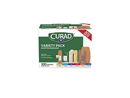 Curad Assorted Bandages Variety Pack 300 Pieces, Including Antibacterial Curad