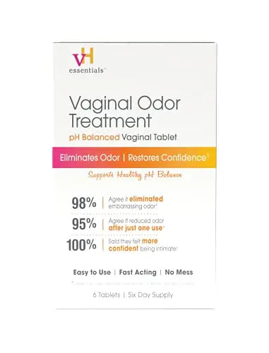 vH essentials Vaginal Odor Treatment - pH Balanced Vaginal Suppositories - 6 Tablets With Applicator, White
