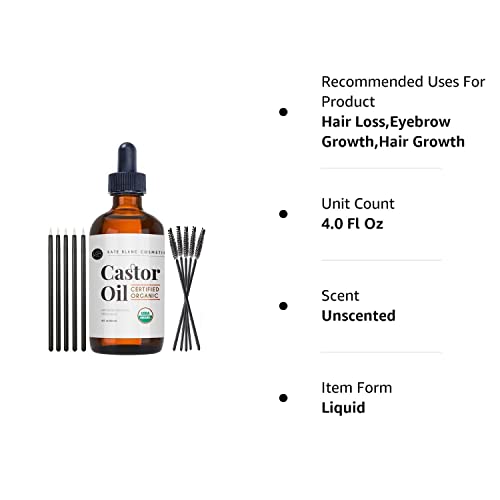 Kate Blanc Cosmetics Organic Castor Oil (4oz). 100% Pure, Cold Pressed, Hexane Free in a Glass Bottle