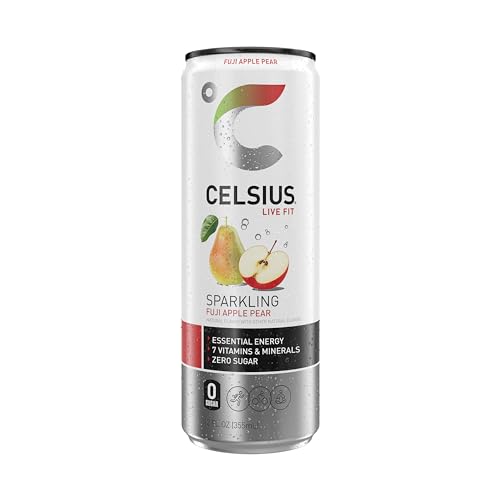 CELSIUS Sparkling Fuji Apple Pear, Functional Essential Energy Drink 12 Fl Oz (Pack of 12) CELSIUS