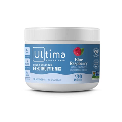 Ultima Replenisher Electrolyte Hydration Drink Mix, Blue Raspberry, 30 Servings 
