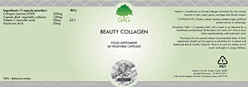 Beauty Collagen | Collagen & Hyaluronic Acid Supplement | 60 Capsules | Hydrolysed Marine Collagen G&G Vitamins