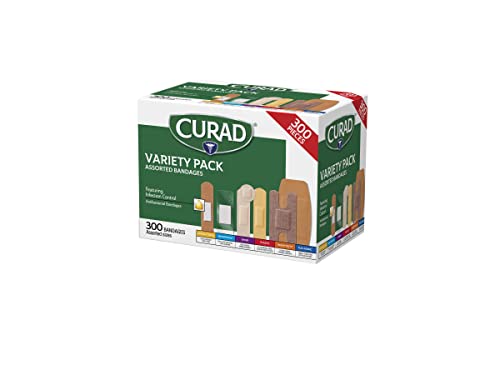 Curad Assorted Bandages Variety Pack 300 Pieces, Including Antibacterial Curad