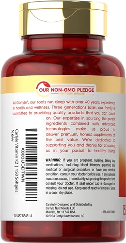 Carlyle Vitamin K2 Supplement 100mcg | K2 MK7 | 150 Softgels | Non-GMO