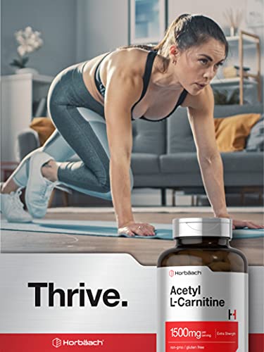 Acetyl L-Carnitine 1500mg | 200 Capsules | Extra Strength ALCAR Supplement | Non-GMO Horbäach