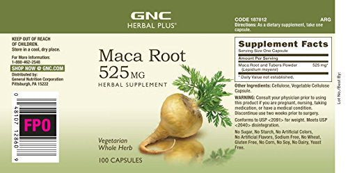 GNC Herbal Plus Maca Root 525mg, 100 Capsules, Supports Vitality GNC