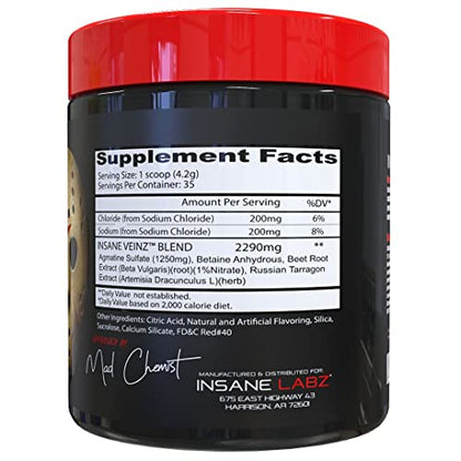 Insane Labz Insane Veinz Non Stimulant NO Enhancing Powder, Nitric Oxide Booster