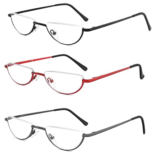 Yiwaeye 3 Pack Half Moon Reading Glasses Anti Blue Light UV, Half Frame Semi Lens Slim