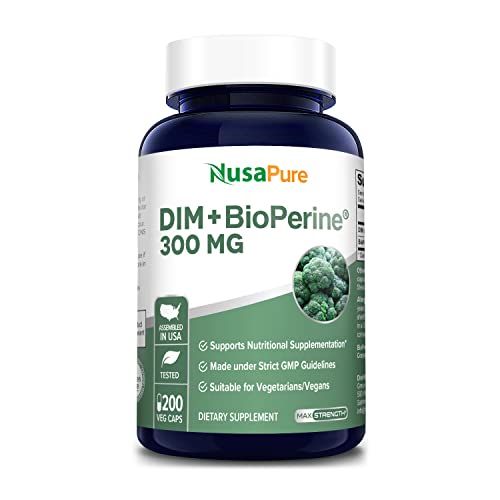 NusaPure DIM 300mg with Bioperine - 200 Veg caps (Non-GMO, Vegan, Gluten-Free) Diindolylmethane