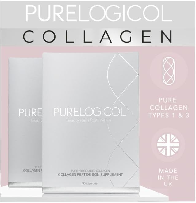 Collagen Tablets, Best Hydrolysed Protein Peptide Skin Supplement - 90 x Collagen Capsules x 800mg Purelogicol