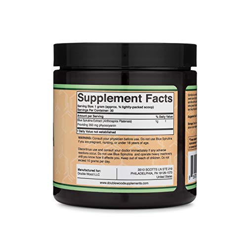 Blue Spirulina Powder - Maximum 35% Phycocyanin Content, Superfood Powder from Blue Double Wood Supplements