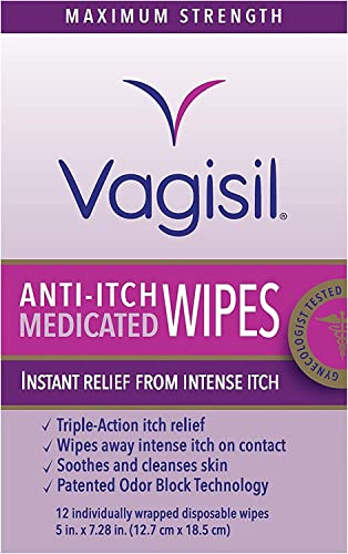 Vagisil Anti-Itch Medicated Wipes, Maximum Strength 12 ea (Pack of 9)