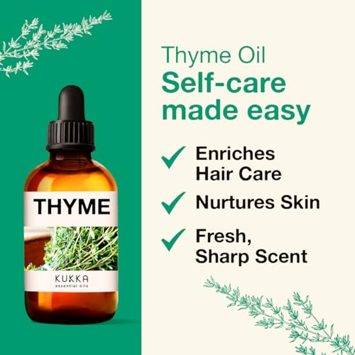Kukka Thyme Essential Oil for Hair Thyme Oil for Skin - 100% Natural Thyme Essential Oil for Diffuser