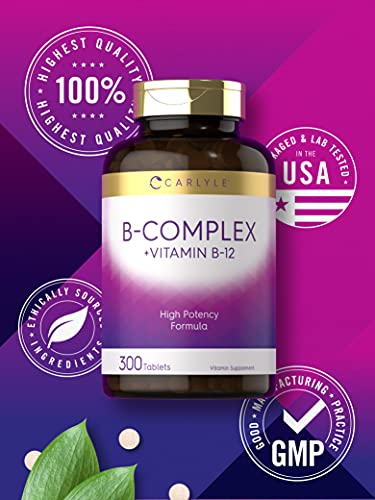 Carlyle B Complex Vitamin with B12 | 300 Tablets | High Potency Formula | Vegetarian