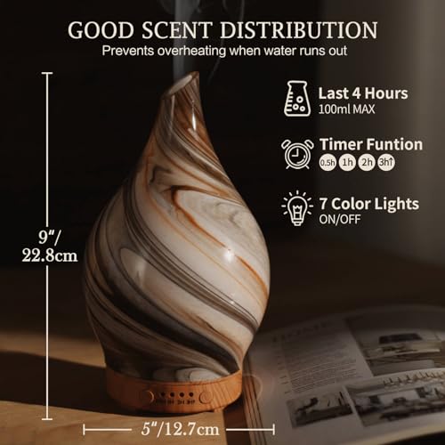 Porseme 100ml Glass Essential Oil Diffuser Aromatherapy Ultrasonic Cool Mist Humidifier 4 Running Hours Porseme