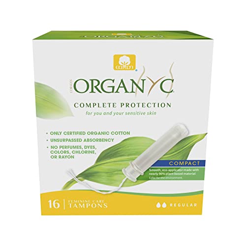 Organyc 100% Certified Organic Cotton Tampons, Plant-Based Eco-Applicator, Regular Flow, 16 Count