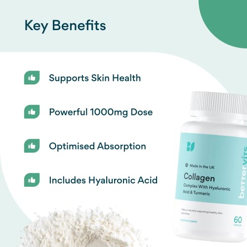 Bettervits Collagen Complex | 1000mg Hydrolyzed Capsules | Skin | Hair | Nails | Joints | Hydrates & Smooths | With Hyaluronic Acid & Vitamin E Bettervits
