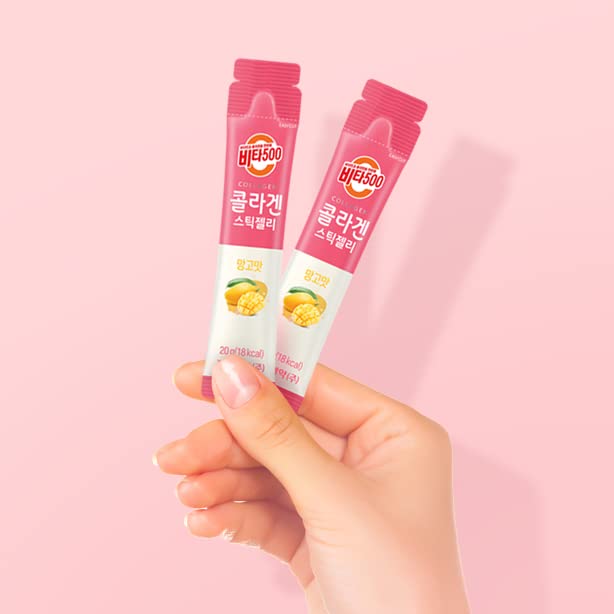 KWANGDONG Vita500 Mango Collagen Peptides Stick Jelly, with Vitamin C, to Support Skin