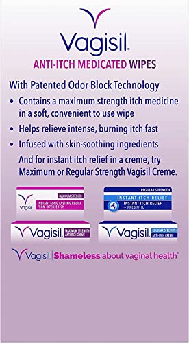 Vagisil Anti-Itch Medicated Wipes, Maximum Strength 12 ea (Pack of 6) Vagisil