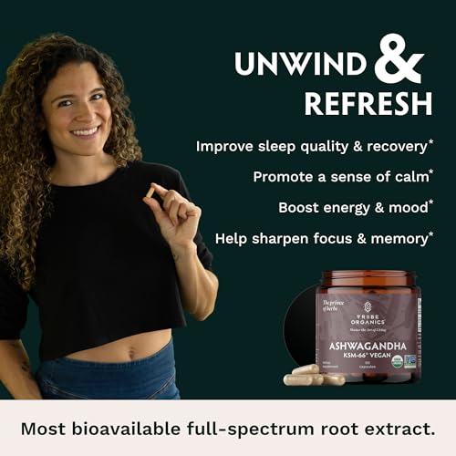 TRIBE ORGANICS Vegan Ashwagandha KSM 66 Pure Organic Root Powder Extract Ayurvedi