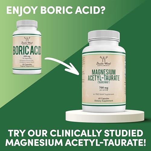 Boric Acid Vaginal Suppositories (600mg, 60 Count) Supports Vaginal pH Balance, Odor Control Double Wood Supplements