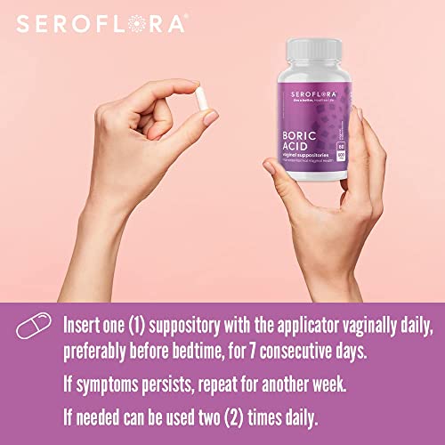 Seroflora Boric Acid Vaginal Suppositories for Women + 1 Suppository Applicator - Helps Seroflora
