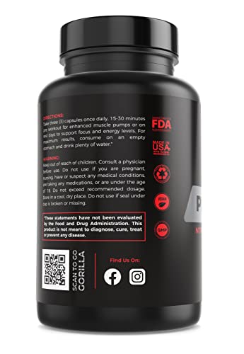Gorilla Gulps - Primal Pump Nitric Oxide Supplement Nootropic 1500mg Nitrosigine L